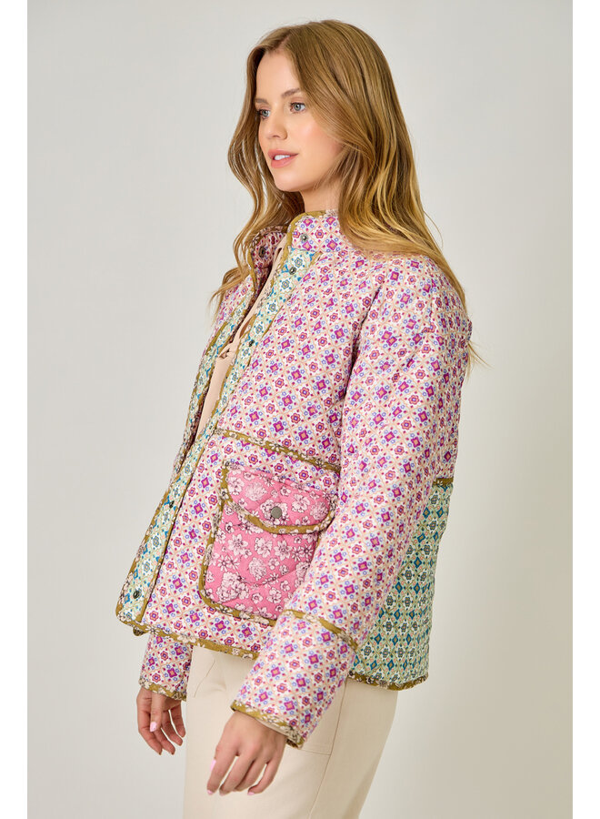 Mixed Media Quilted Jacket Ivory