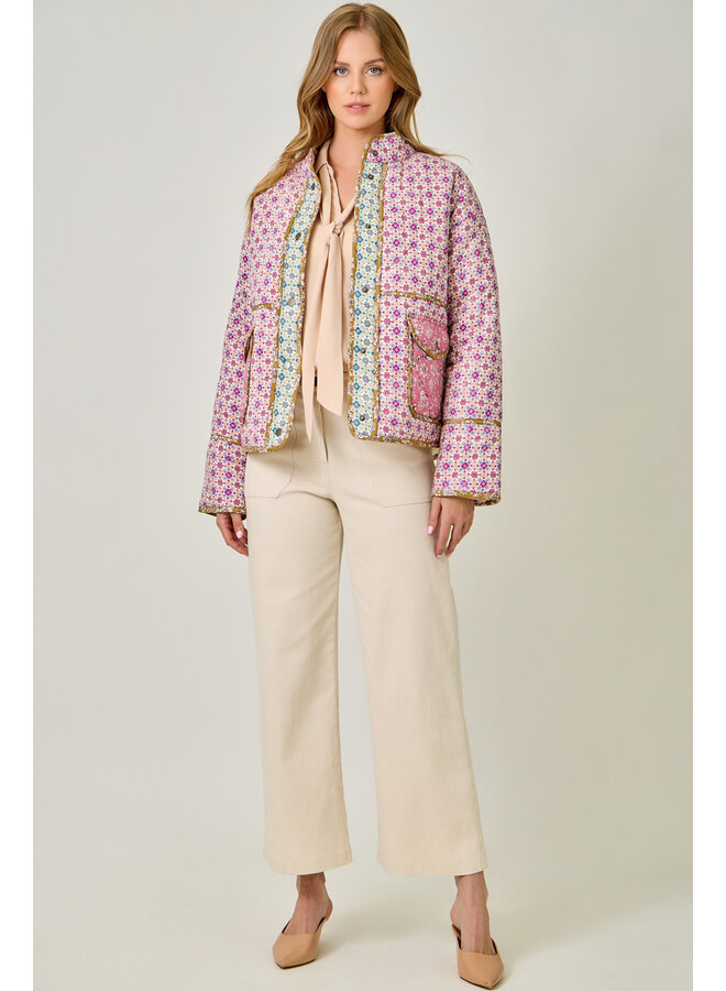 Mixed Media Quilted Jacket Ivory