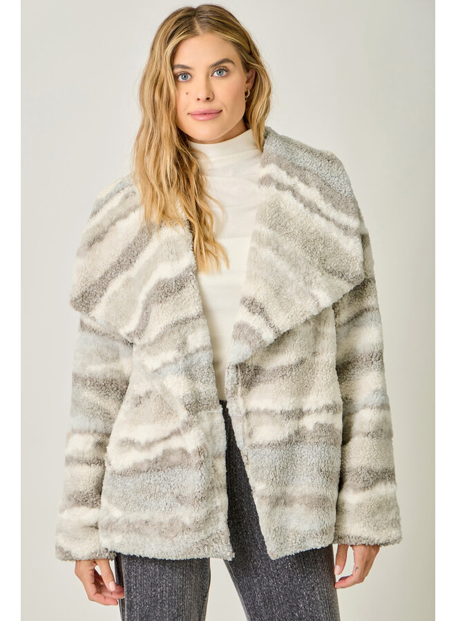 Lapel Collar Fur Jacket Ivory/Rosewood