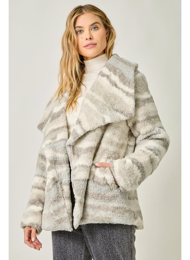 Lapel Collar Fur Jacket Ivory/Rosewood