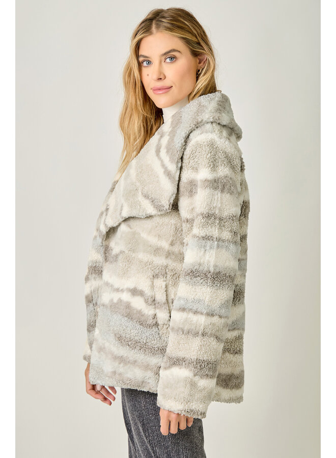 Lapel Collar Fur Jacket Ivory/Rosewood