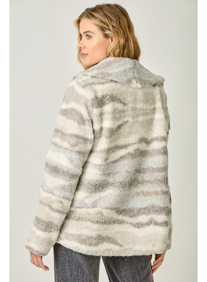 Lapel Collar Fur Jacket Ivory/Rosewood