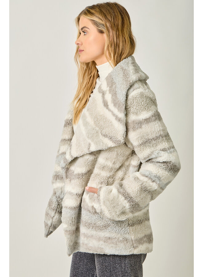 Lapel Collar Fur Jacket Ivory/Rosewood