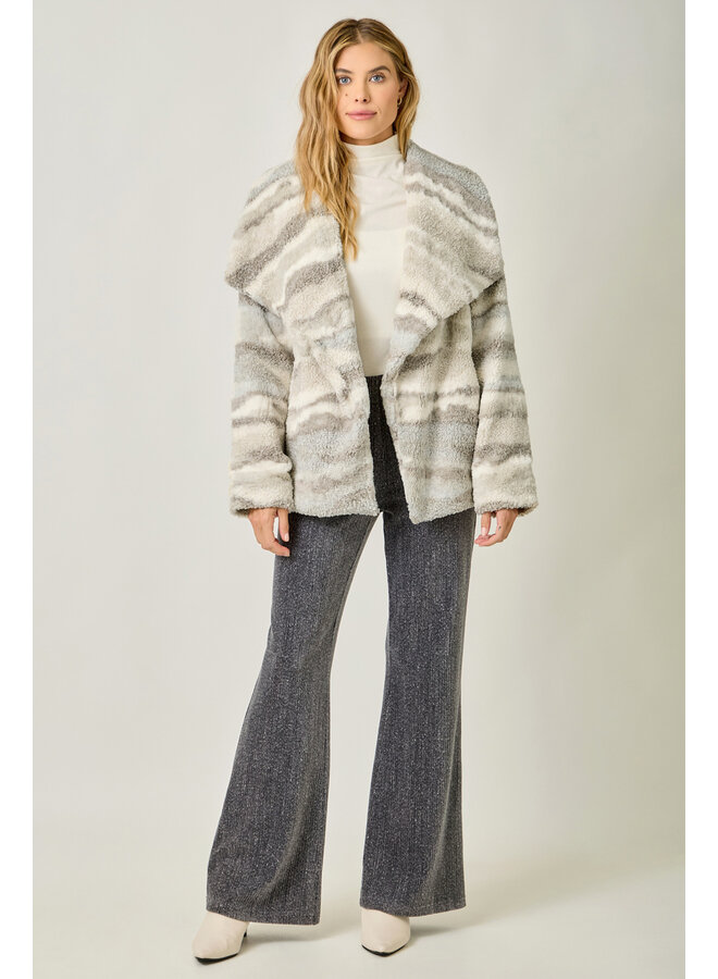 Lapel Collar Fur Jacket Ivory/Rosewood