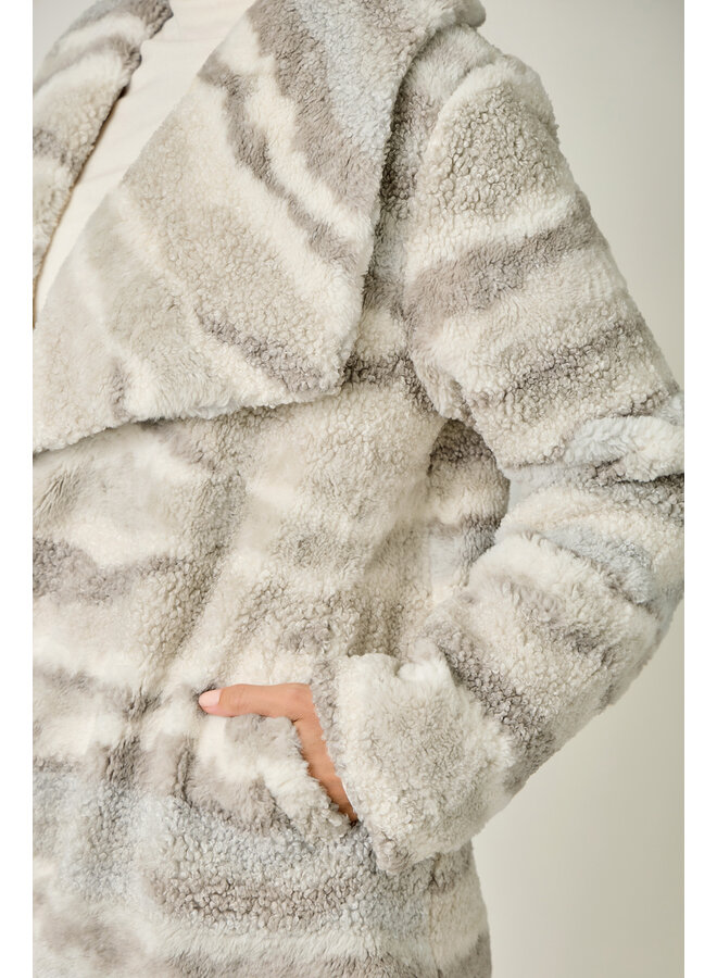 Lapel Collar Fur Jacket Ivory/Rosewood