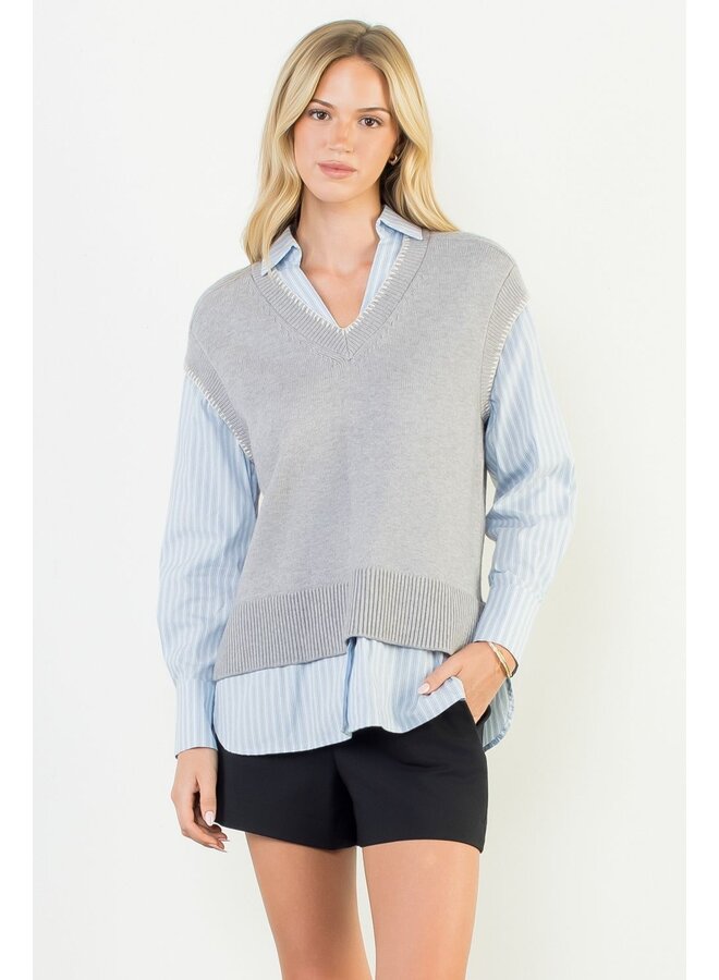 Mixed Media Knit Top Gray