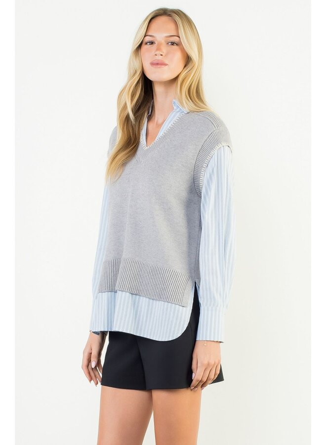 Mixed Media Knit Top Gray