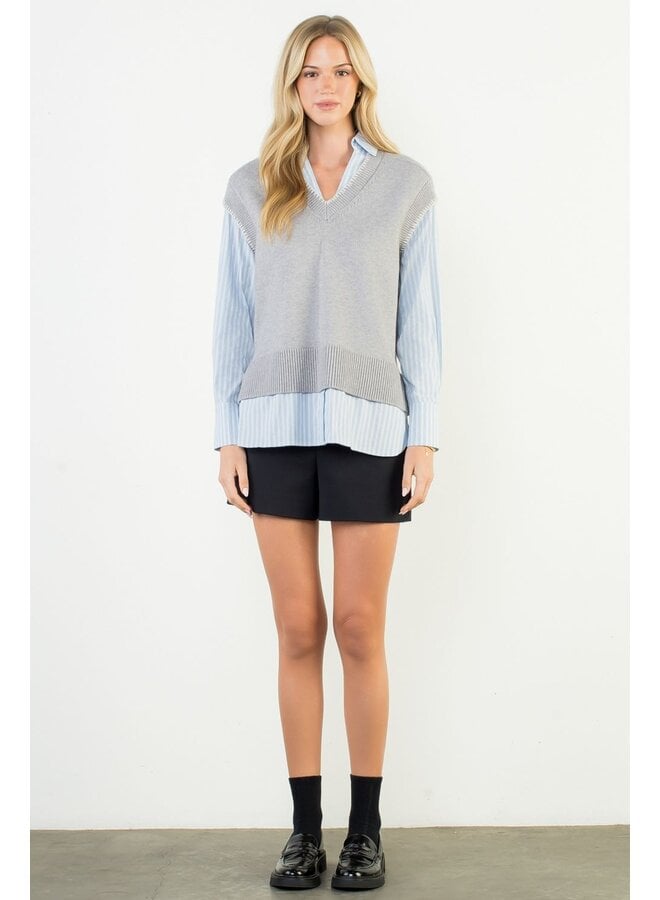 Mixed Media Knit Top Gray