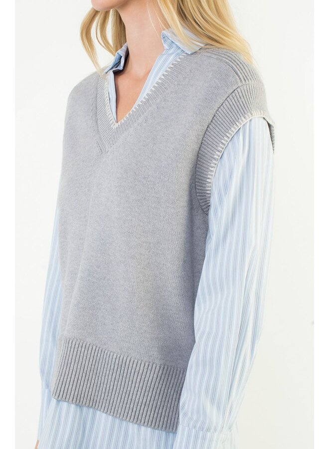 Mixed Media Knit Top Gray