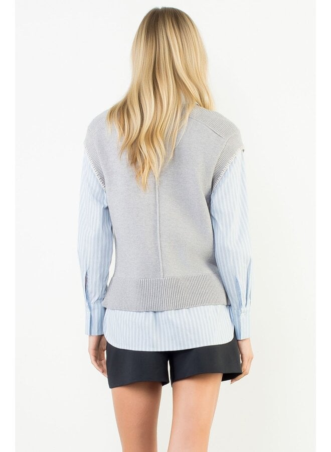 Mixed Media Knit Top Gray