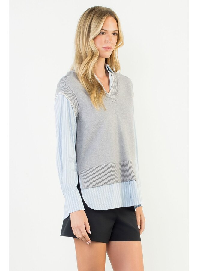 Mixed Media Knit Top Gray