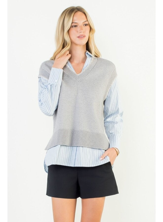 Mixed Media Knit Top Gray