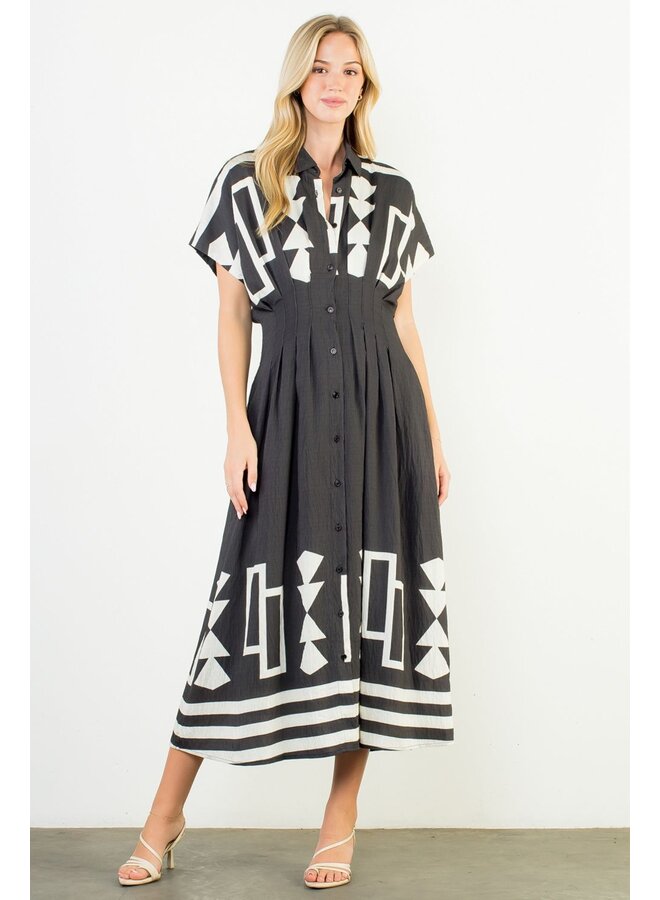 Geo Print Midi Dress Black & White