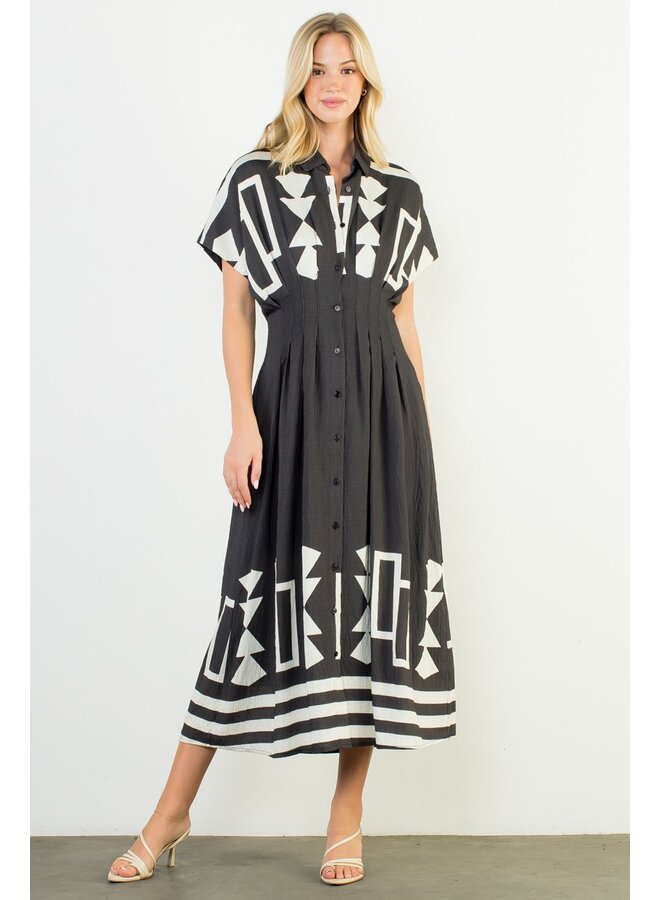 Geo Print Midi Dress Black & White