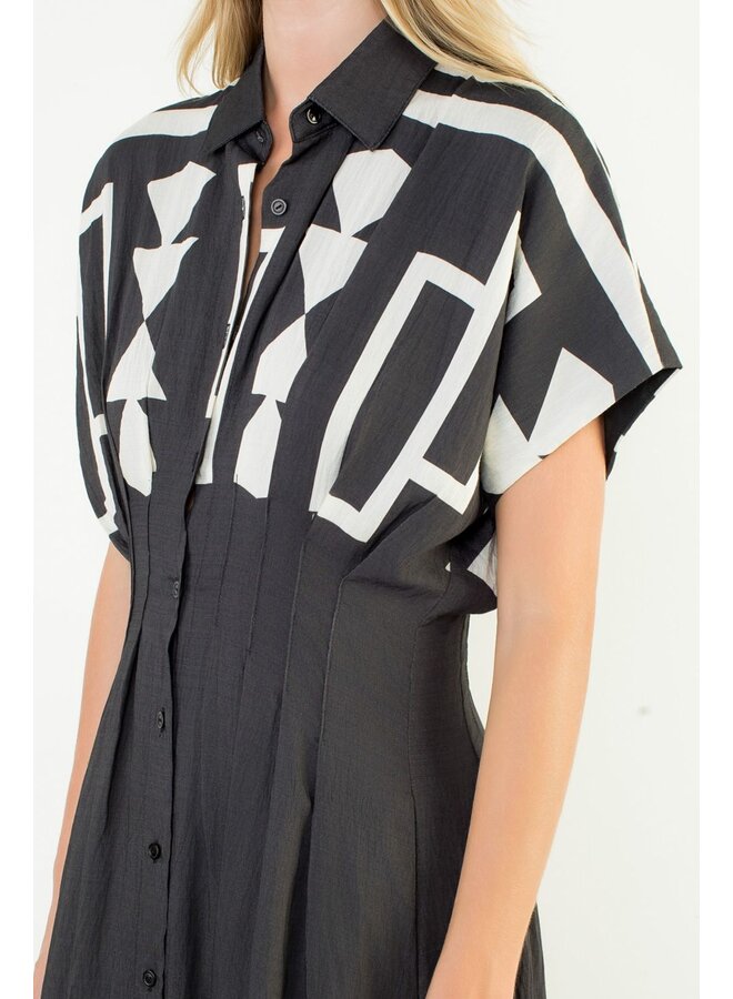 Geo Print Midi Dress Black & White
