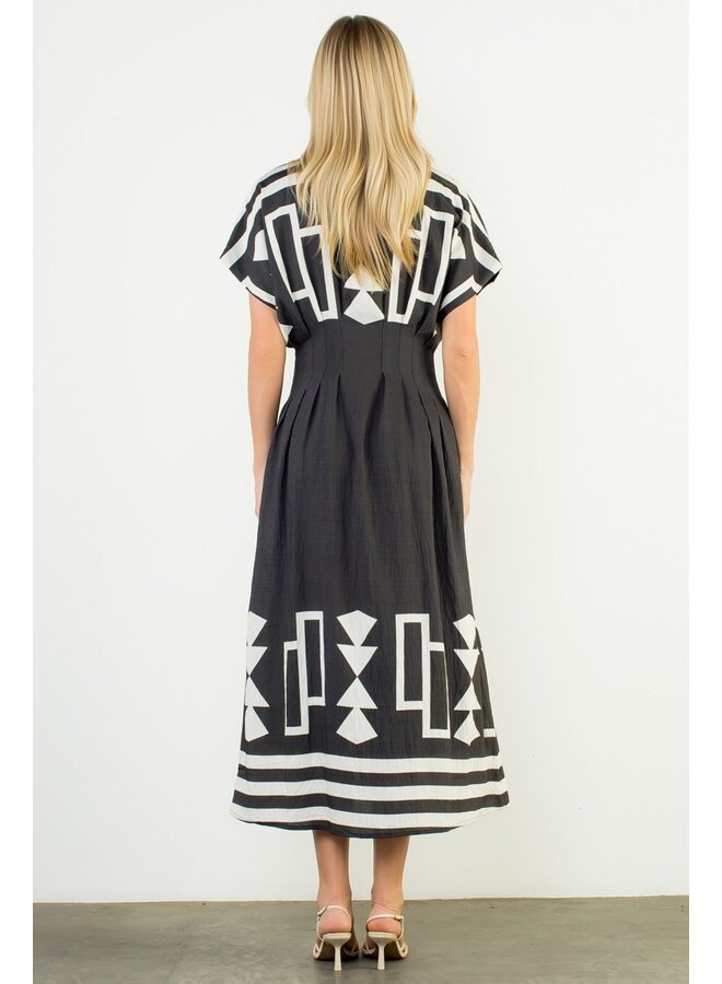 Geo Print Midi Dress Black & White