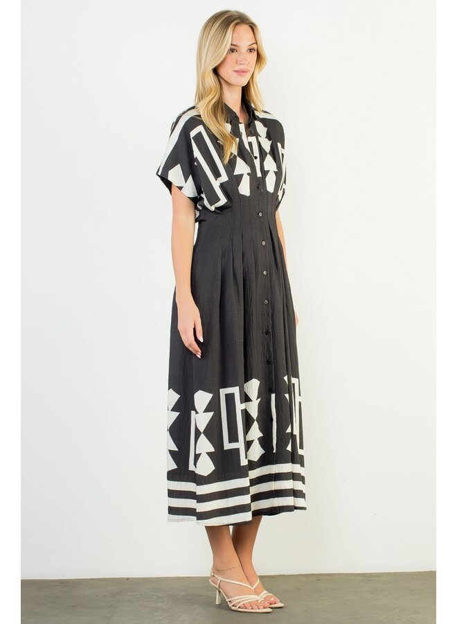 Geo Print Midi Dress Black & White