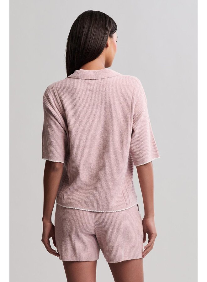 CozyChic Contrast Scallop Short Sleeve and Short Set Teaberry