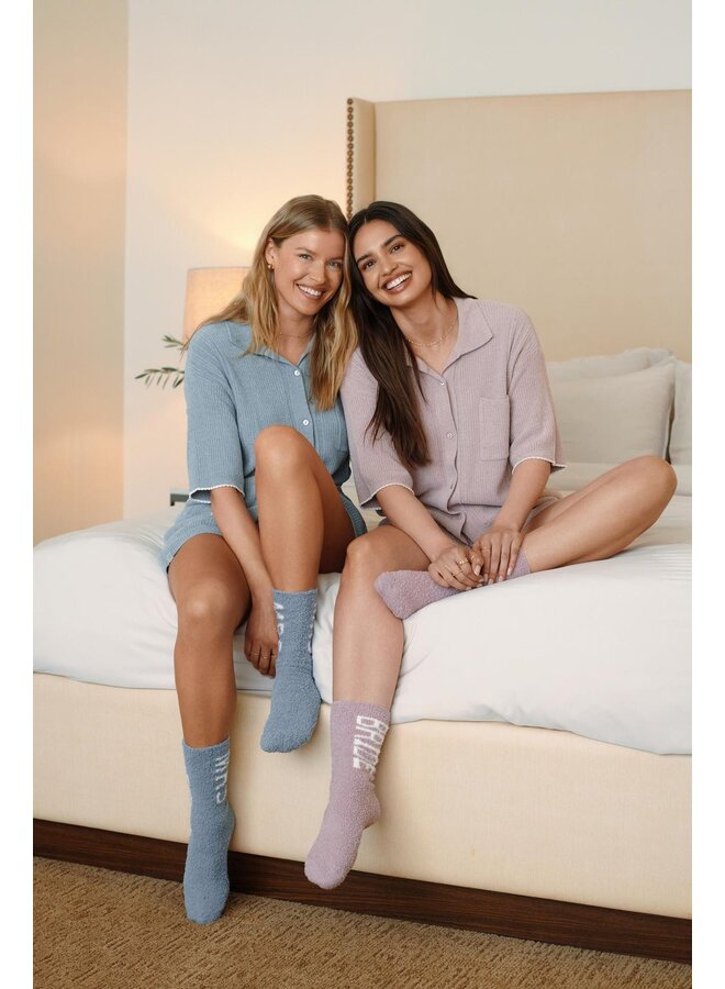 CozyChic Contrast Scallop Short Sleeve and Short Set Teaberry