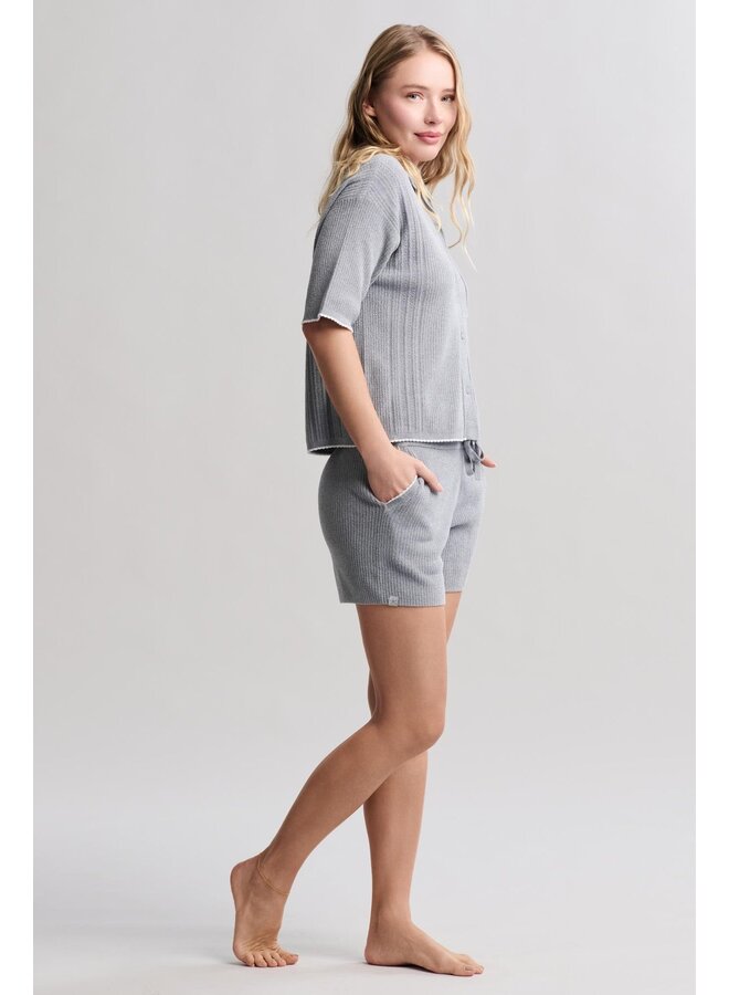 CozyChic Contrast Scallop Short Sleeve and Short Set Moonbeam