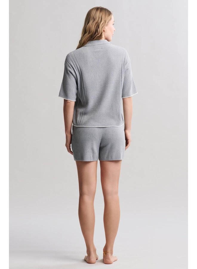 CozyChic Contrast Scallop Short Sleeve and Short Set Moonbeam