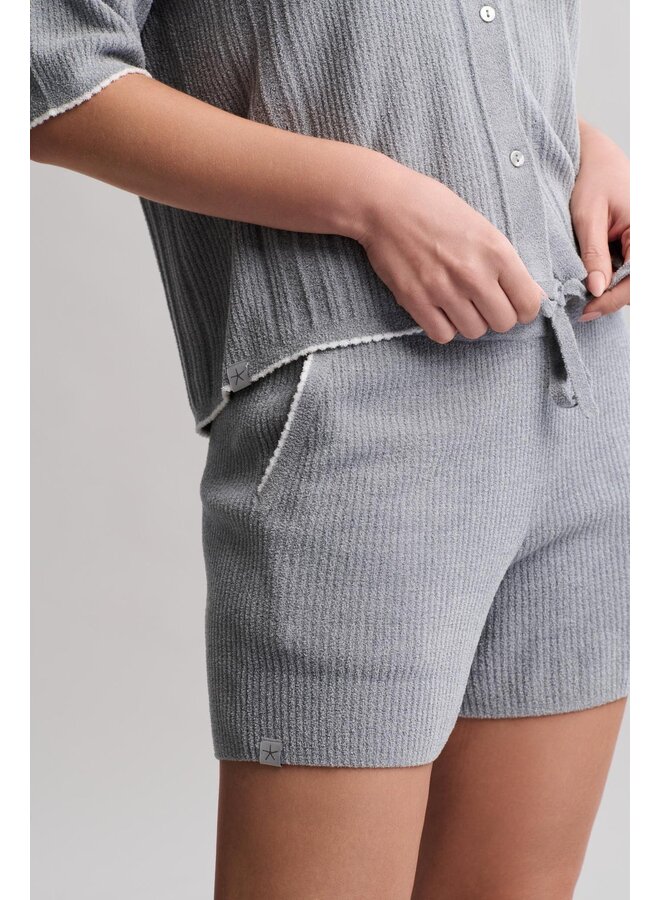 CozyChic Contrast Scallop Short Sleeve and Short Set Moonbeam