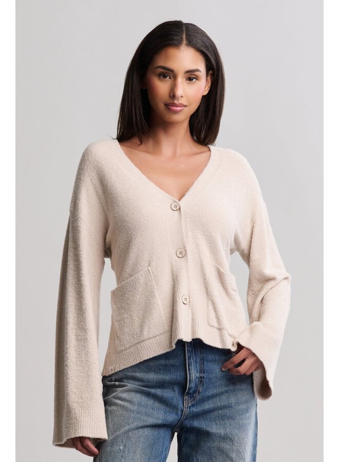CozyChic Lite Wide Sleeve Button Front Cardigan Stone