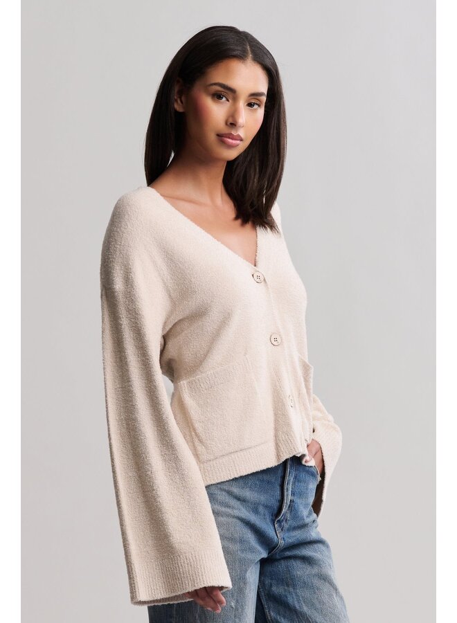 CozyChic Lite Wide Sleeve Button Front Cardigan Stone