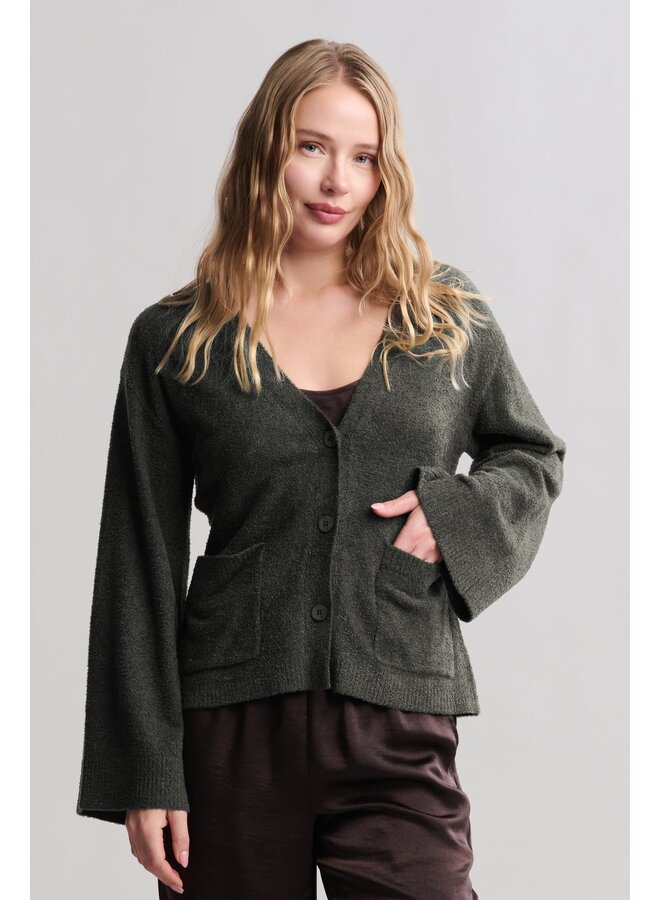 CozyChic Lite Wide Sleeve Button Front Cardigan Dark Moss