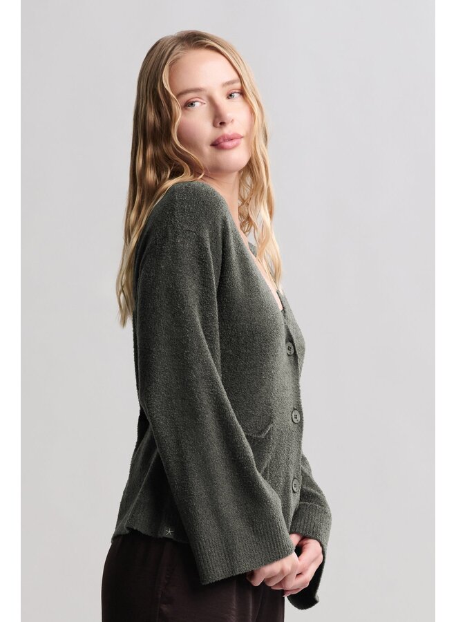 CozyChic Lite Wide Sleeve Button Front Cardigan Dark Moss