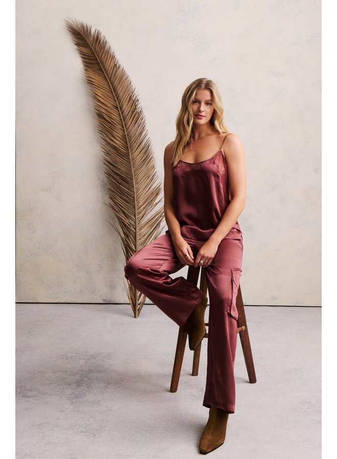 Liquid Satin Wide Leg Cargo Pant Canyon Rose