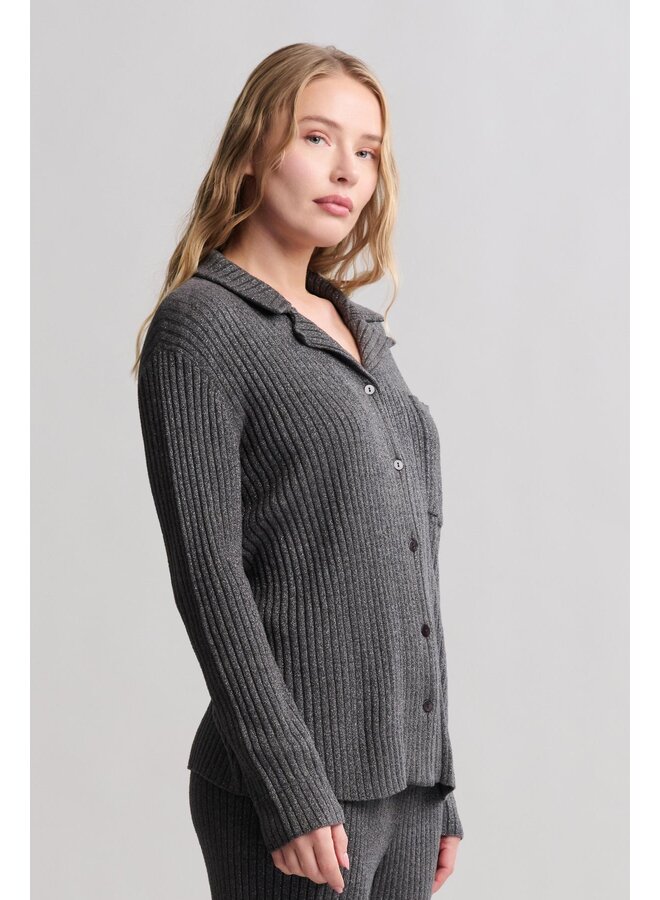 Lurex Rib Button Front Shirt Carbon