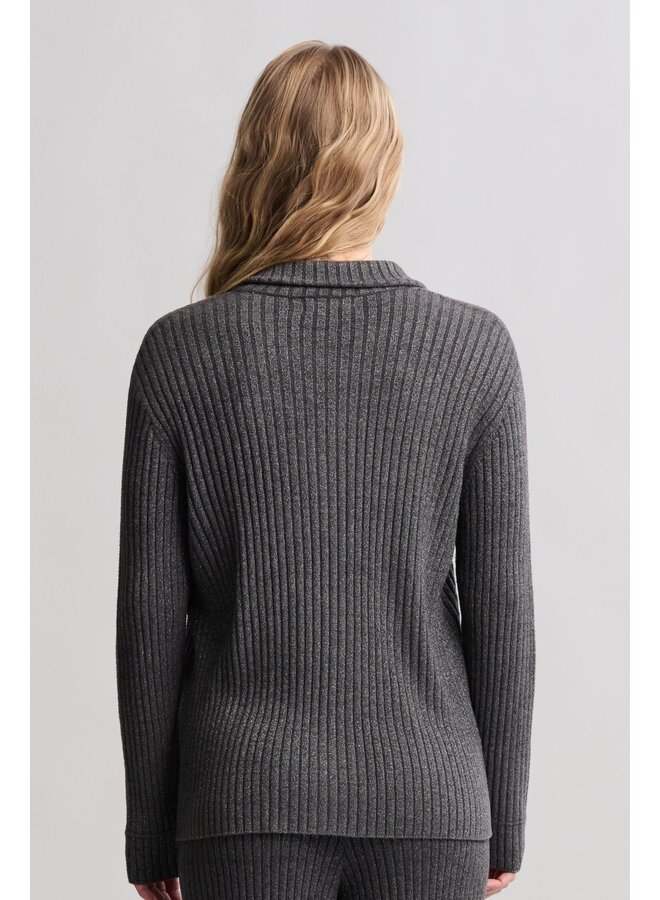 Lurex Rib Button Front Shirt Carbon