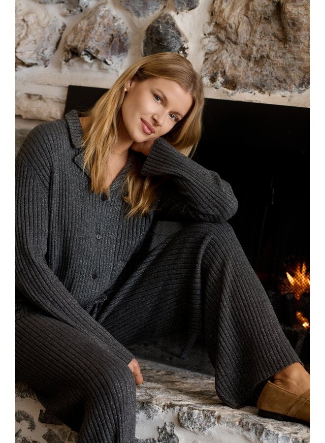 Lurex Rib Button Front Shirt Carbon