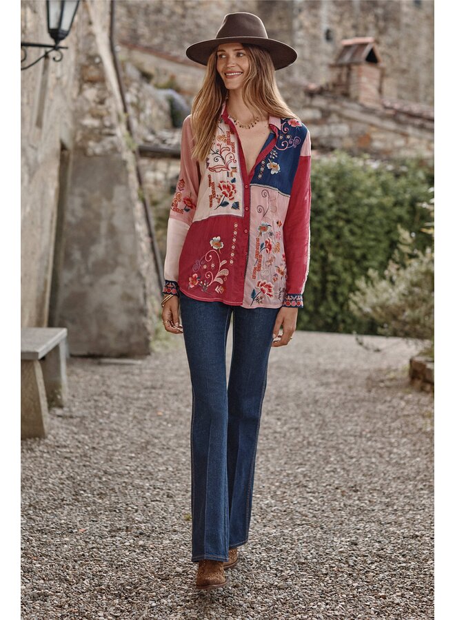 Marcia Color Block Shirt Georgina Red Bud