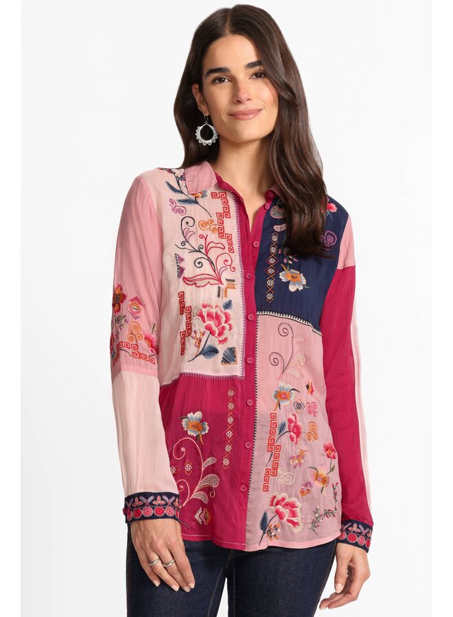 Marcia Color Block Shirt Georgina Red Bud