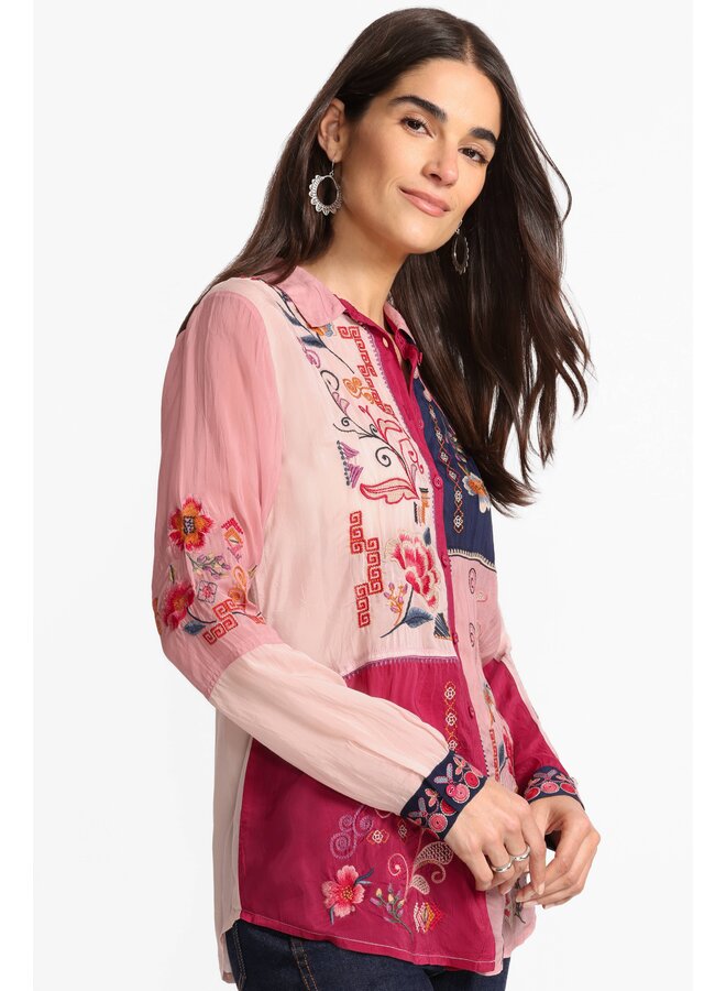 Marcia Color Block Shirt Georgina Red Bud