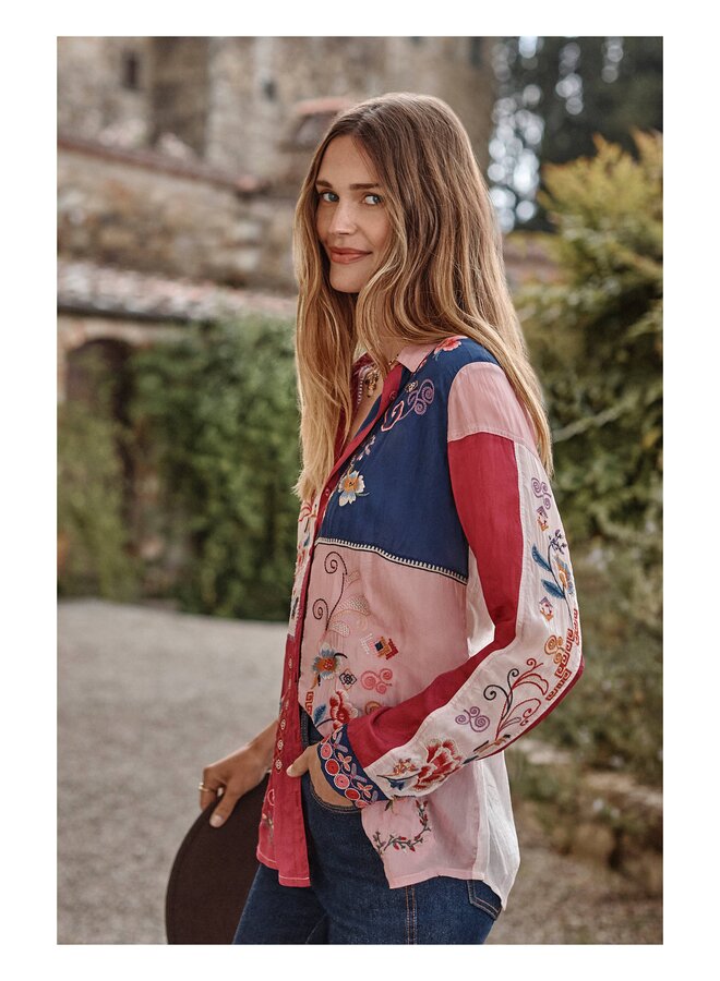 Marcia Color Block Shirt Georgina Red Bud