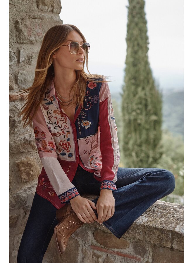 Marcia Color Block Shirt Georgina Red Bud