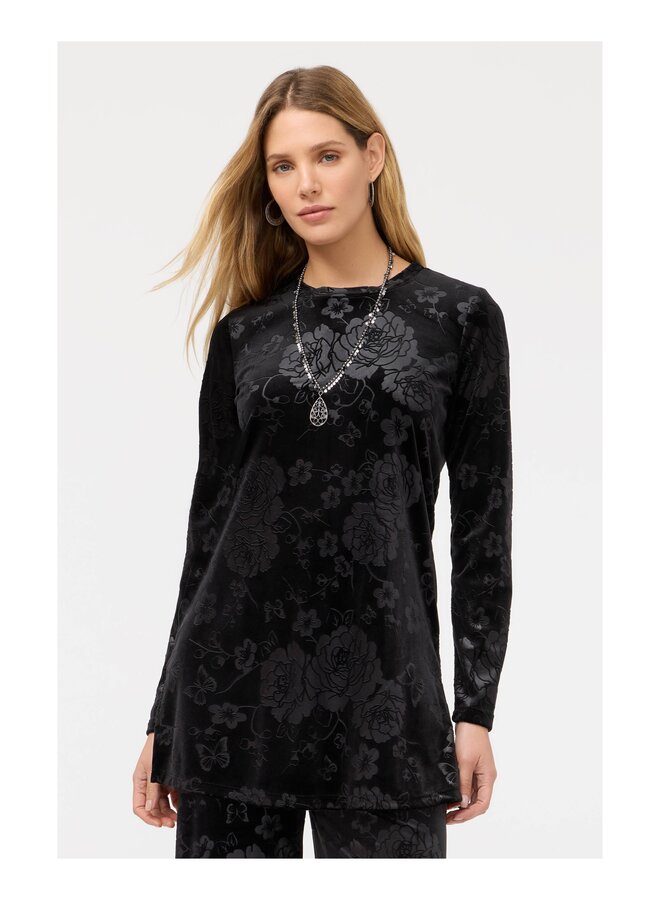 Embossed Stretch Velvet Tunic Black