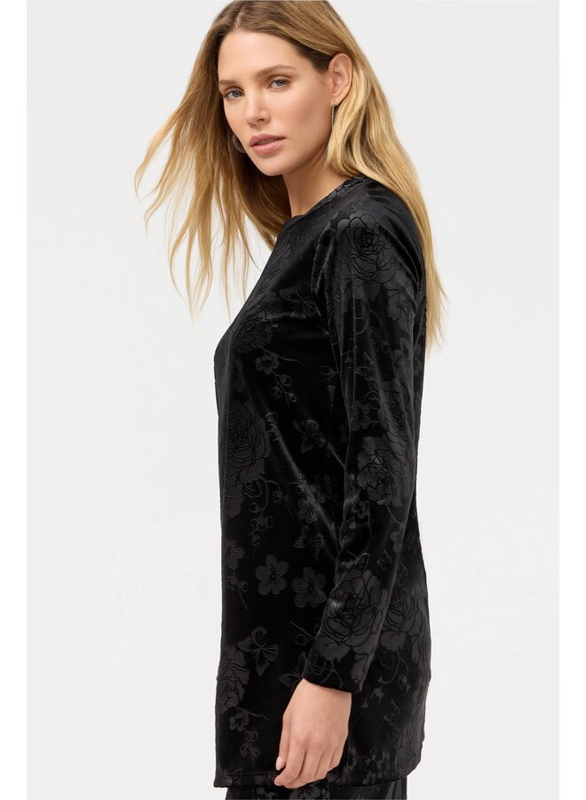 Embossed Stretch Velvet Tunic Black