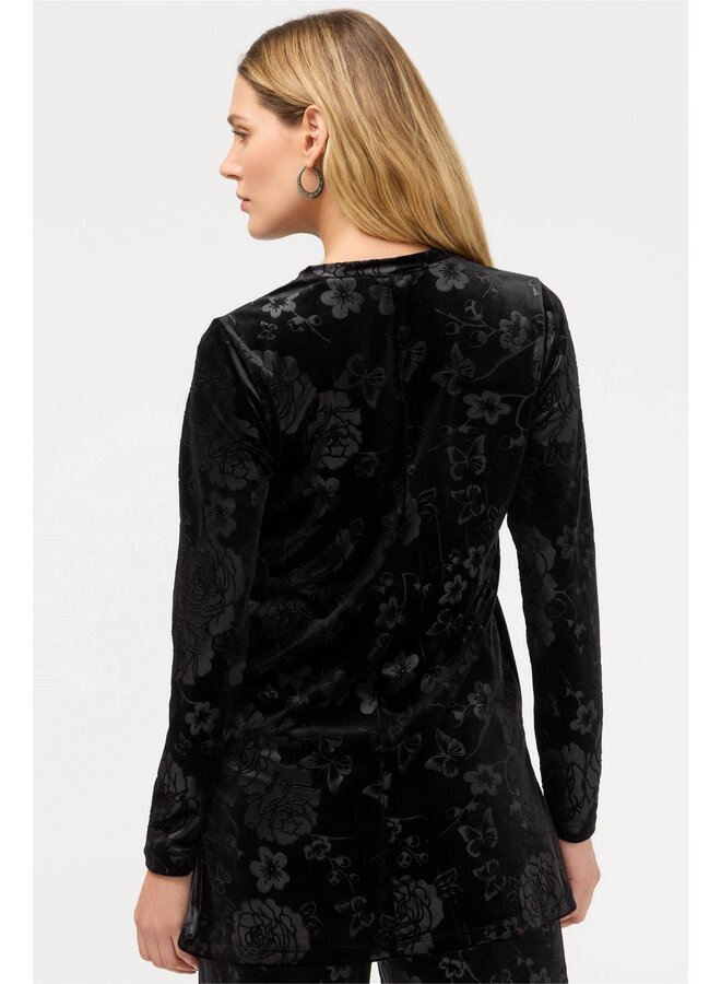 Embossed Stretch Velvet Tunic Black