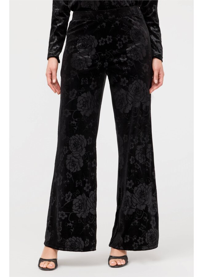 Embossed Stretch Velvet Wide Leg Pant Black