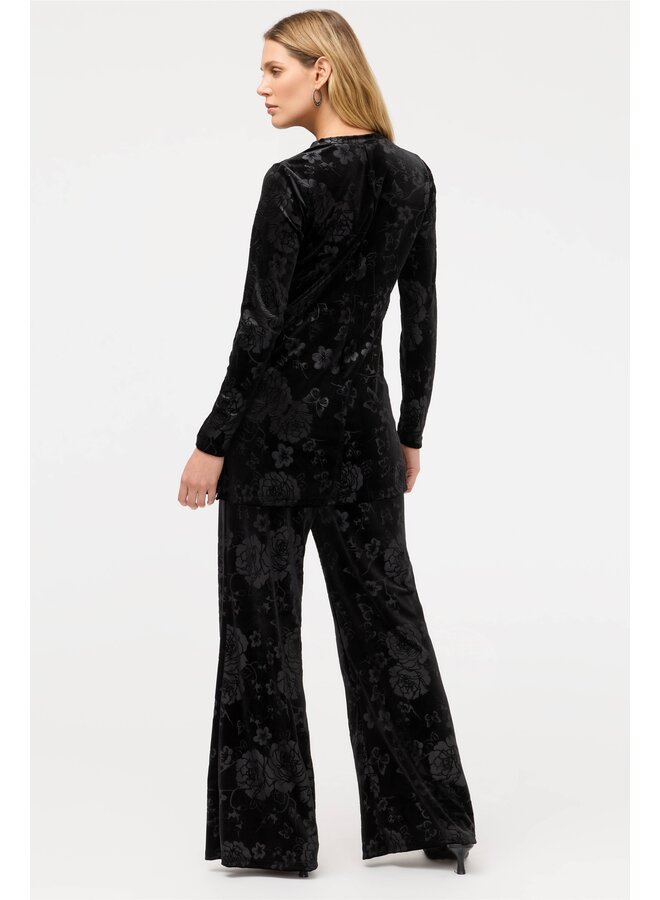 Embossed Stretch Velvet Wide Leg Pant Black