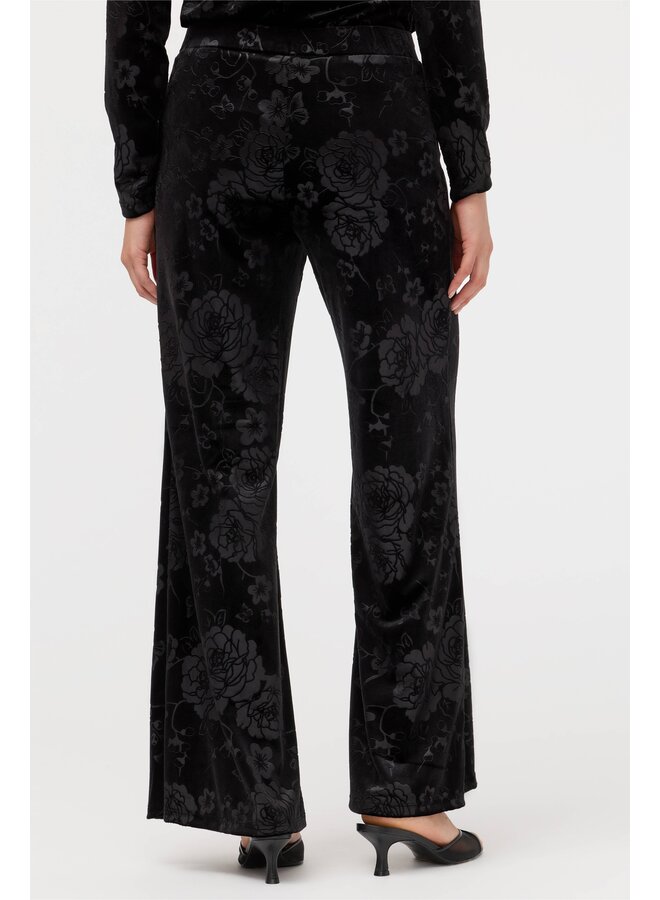 Embossed Stretch Velvet Wide Leg Pant Black