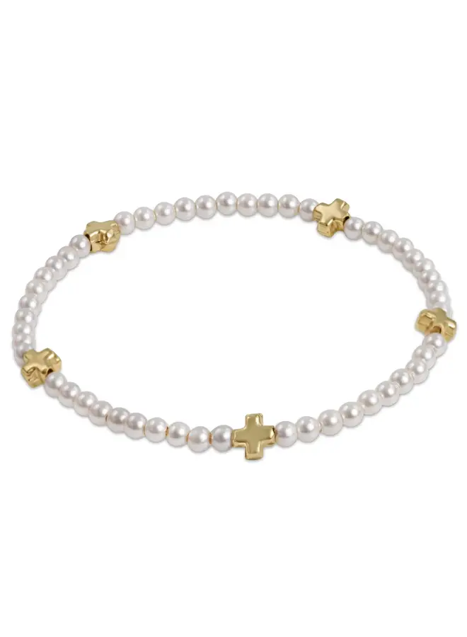 Signature Cross Small Pearl Pattern 3mm Bead Bracelet Gold