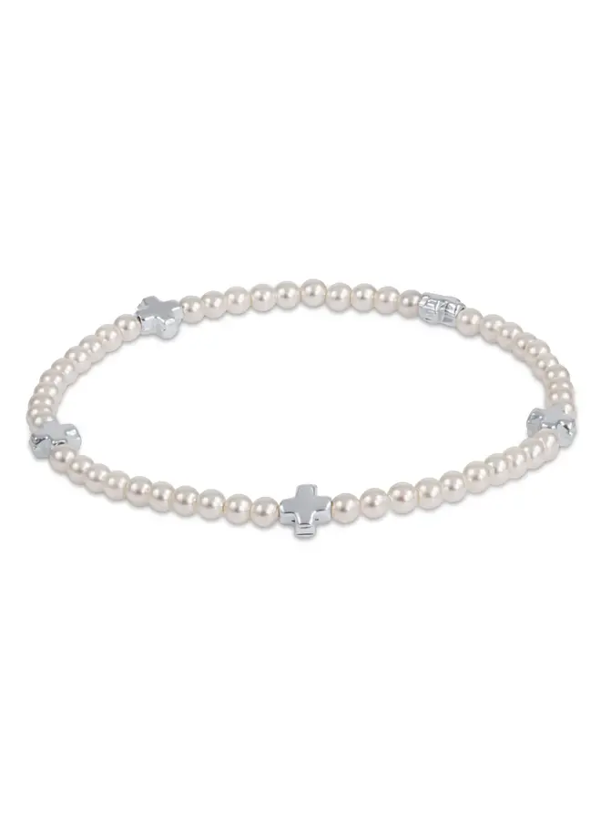 Signature Cross Small Pearl Pattern 3mm Bead Bracelet Sterling