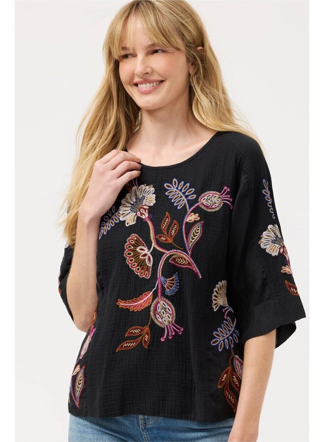 Mixed Media Dolman Blouse Gineva Black