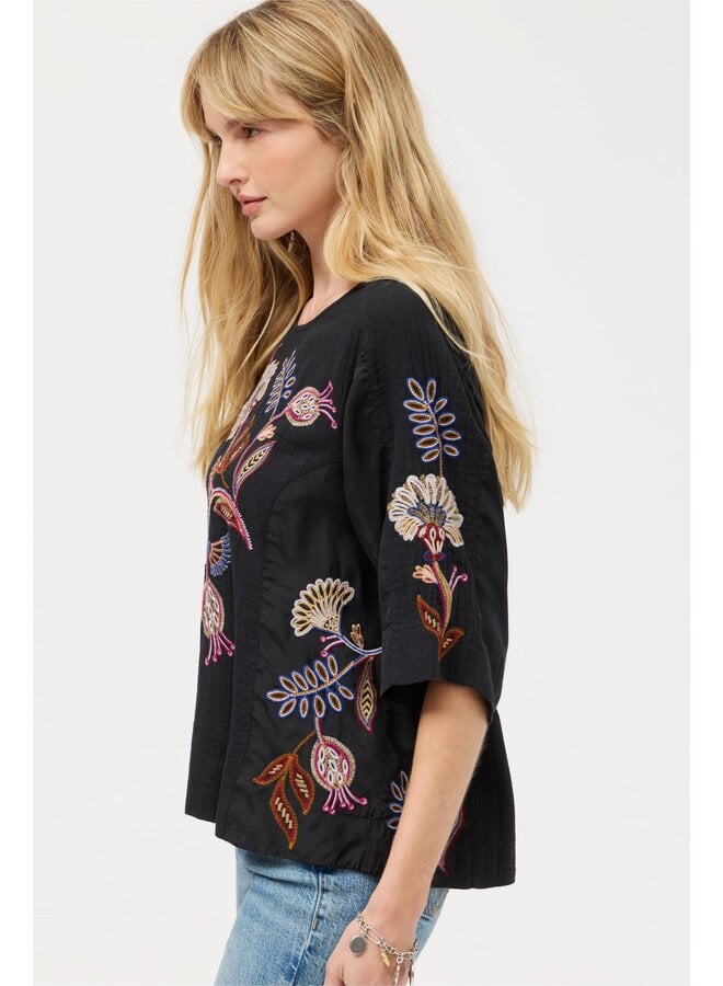 Mixed Media Dolman Blouse Gineva Black