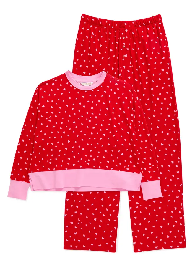 Mini Hearts Ultra Soft Jersey Knit PJ Set Red